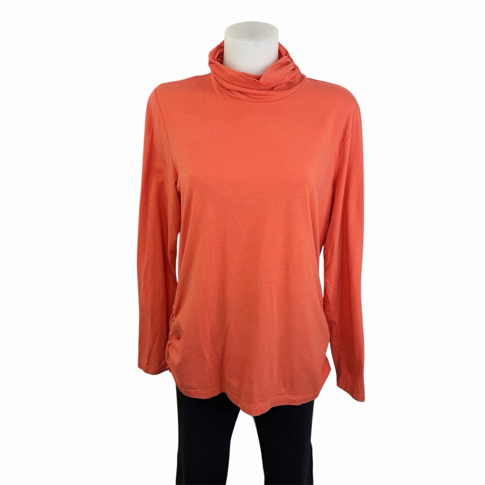 Coldwater Creek Womens Turtleneck Knit Top Orange Long Sleeve Ruched Size Large